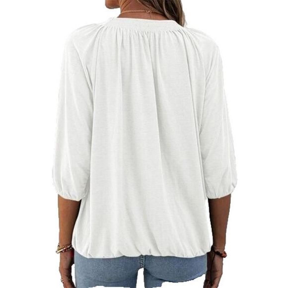 Simple Flavor White Half-Sleeve Smocked Crewneck Top XXL - Picture 2 of 2